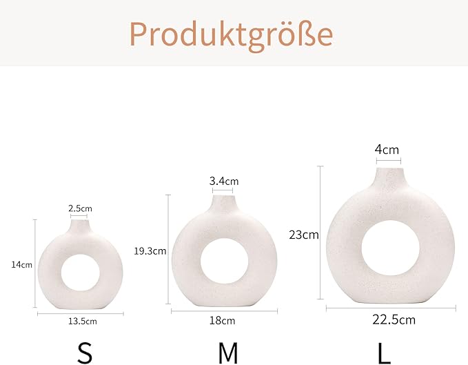 CEMABT White Donut Vase Hollow Ceramic Vase for Flowers Handmade Minimalist Boho ins Style Modern Home Decor for Wedding Dinner Table Party Living Room Office Bedroom(S)