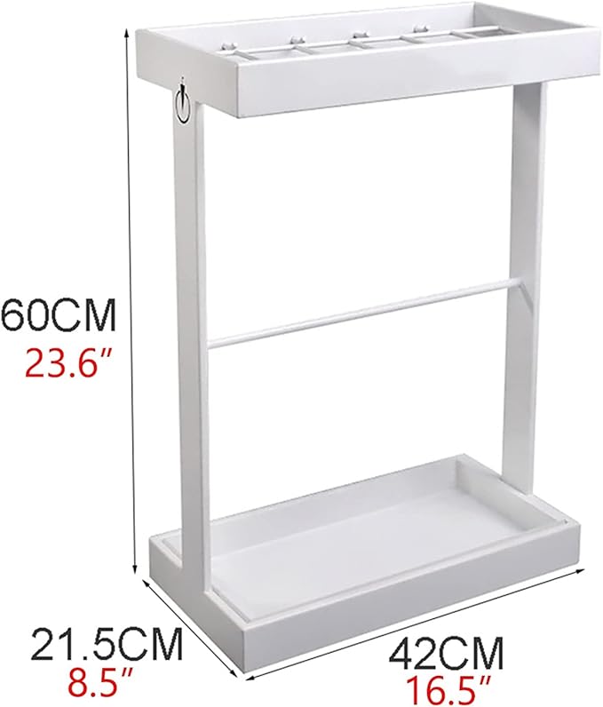 Metal Commercial Umbrella Stand Umbrella Holder, Corridor Entrance Umbrella Drain Rack for Storing 16 Umbrellas, with Mobile Drip Tray and 4 Hooks (Color : White)