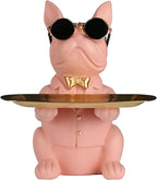 French Bulldog Gifts Statue Tray Organizer for Keys, Candy, Jewelry, Earrings, Entrance Piggy Bank - Modern Decor Pink Resin French Bulldog Decor Entryway Table, Coffee Table, Office Desk, Home Decor