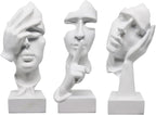 aboxoo Large Size 3 Pcs Thinker Statue, Silence is Gold, See No Evil Hear No Evil Speak No Evil Statues, Modern Resin Sculptures Decor for Living Room Home, Office, Study (White)
