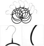 ABOOFAN 10pcs Heavy-Duty Metal Scarf Hanger Rings with Plastic Coating, Multi-Functional Scarf and Belt Organizer for Closet Storage and Display, Black Large Size for Home and Travel Use