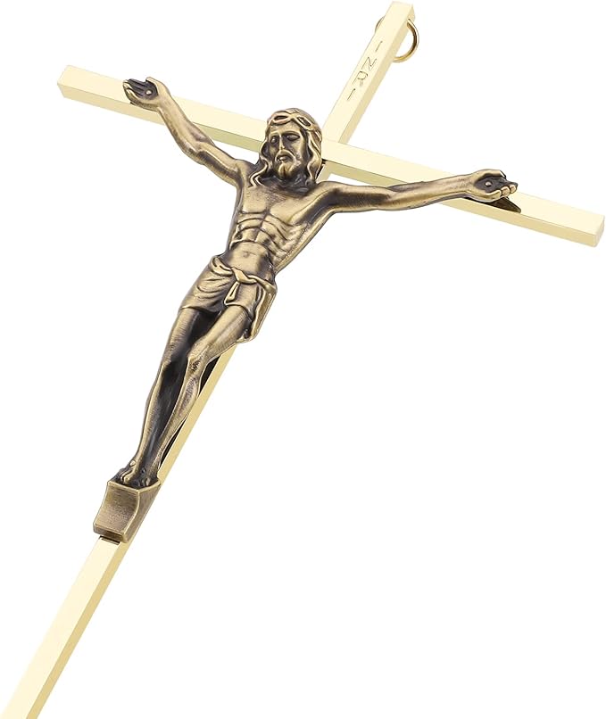 DCCXN Crucifix Wall Cross, Metal Catholic Hanging Cross Wall Decor - 10 Inch, Shiny Gold