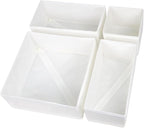 Washable Cloth Drawer Organizer, Set of 4 Foldable Sock Dresser Drawer Organizers Storage Boxes, Fabric Storage Boxes Closet Cabinet Organizer for Clothes (White, S+2M+L)