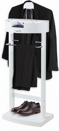 White Valet Stand For Women With Drawer Wood Suit Stand For Mens with Contour Hanger Trouser Shoe Rack Tie & Belt Stand Organizer Clothing Rack For Office Hotel Living Room Coat Rack(White)