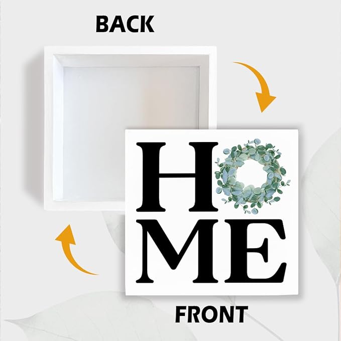 Farmhouse Home Decor, Home Wood Signs, Entryway Wall Art, Family Room Sign, Housewarming Gift, Box Sign Decor Tabletop, Living Room Decoration, Hallway Decoration, 5.1x5.1inches