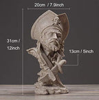 H&W Sandstone Pirate Figurines - Buccaneer Francis Drake Statue Decoration for Home/Study/Living Room, Great Collectible Figurines, Best Gift for The Man, Sandstone Color (HH17-D5)