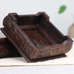 GOLDY&WENDY Chinese Solid Wood Pedestal Stand Square Black Catalpa Display Risers Base with Carved Handcrafts