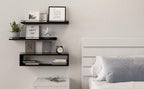 WOPITUES Floating Shelves for Wall 24 inch with Cube Shelf, Wall Shelves with Metal Rail for Decor, Bathroom Organizers and Storage, Over Toilet Shelves for Bathroom, Toilet Paper-Black