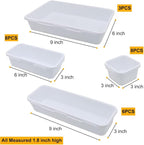 BOPART 25pcs Drawer Organizer Trays for Makeup Jewelries or Gadgets Storage Bins Interlocking for Office, Bedroom Dresser, Bathroom Vanity, Kitchen Junk Drawers Organization - White