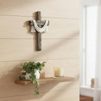 Comfy Hour 13" Rustic Brown Wall Cross Decor, Christian Farmhouse Wall Art with White Cloth, Wooden Look Religious Cross Plaque for Living Room, Bedroom, Entryway, Resin Sculpture Home & Communion Decor