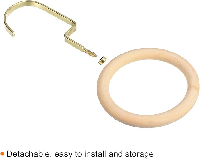 uxcell 4 Inch Scarf Ring Hanger, Scarf Organizer Holder Wooden Circles Rings Hanging Hook for Belt Tie Scarf, 10cm Length Hook (Gold)