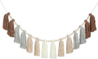 DrCor Neutral Boho Tassel Garland – Handmade Cream, Brown & Gray Yarn Banner for Nursery, Baby Shower, Birthday Party, Rustic Farmhouse Wall Hanging & Warm Cozy Home Decor