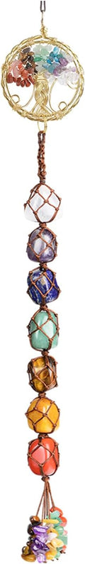 Handmade Crystal Window Car Hanging Ornaments 7 Chakra Home Decoration Feng Shui Ornament Yoga Meditation Car Decoration Tumbled Palm Stones (Style9)