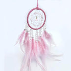 Small Pink Dream Catcher for Car Rearview Mirror Handmade Beaded Feather Dreamcatcher Car Hanging Ornament Home Room Wall Decoration