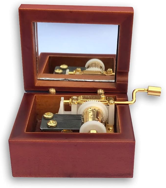 BinkeGG Play (Moon River) Brown Wooden Hand Crank Music Box with Sankyo Musical Movement (65 Tunes Option)
