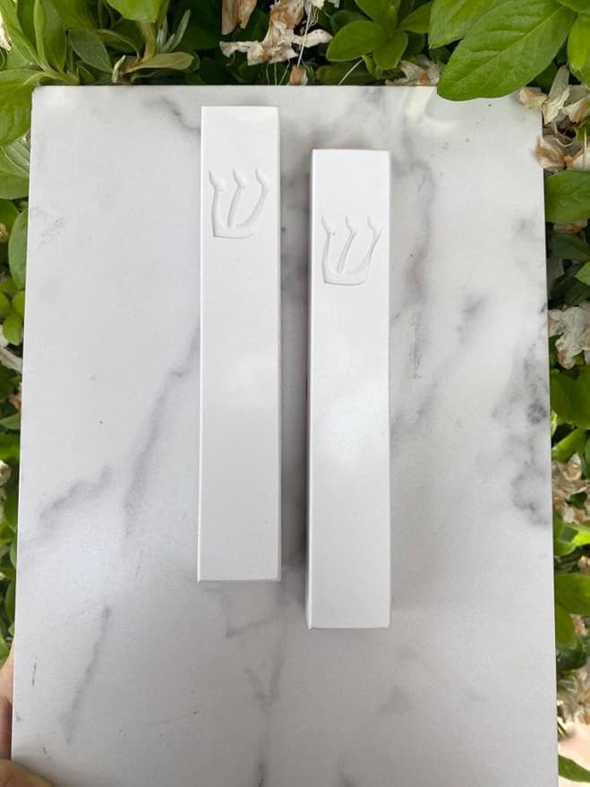A&S Mezuzot Quartz Mezuzah Case with Engraved Shin Design Easy Peel and Stick Judaica Door Mezuza (Classic White, 6 inches)