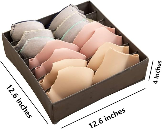 ALYER Collapsible Bra(A-C Cup) Drawer Organizer,Durable Cloth Storage Box Bins Dividers for Panties,Underwear,Socks,Lingerie(Gray-7 Cells)