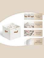 StorageWorks Shoe Organizer for Closet, Shoe Storage Cubby Containers with Adjustable Dividers and Clear Cover, Fits up to 16 Pairs, Foldable Shoe Storage Organizer Box for Closet, Entryway, Beige