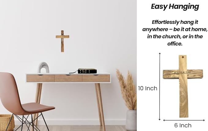 Olive Wood Cross from Bethlehem, Wall Hanging Wooden Cross, Confirmation Cross Gift, Baptism Gifts, Holy Wall Cross, Hand Made religious décor From the Holy Land (One X-Large10" x 6")