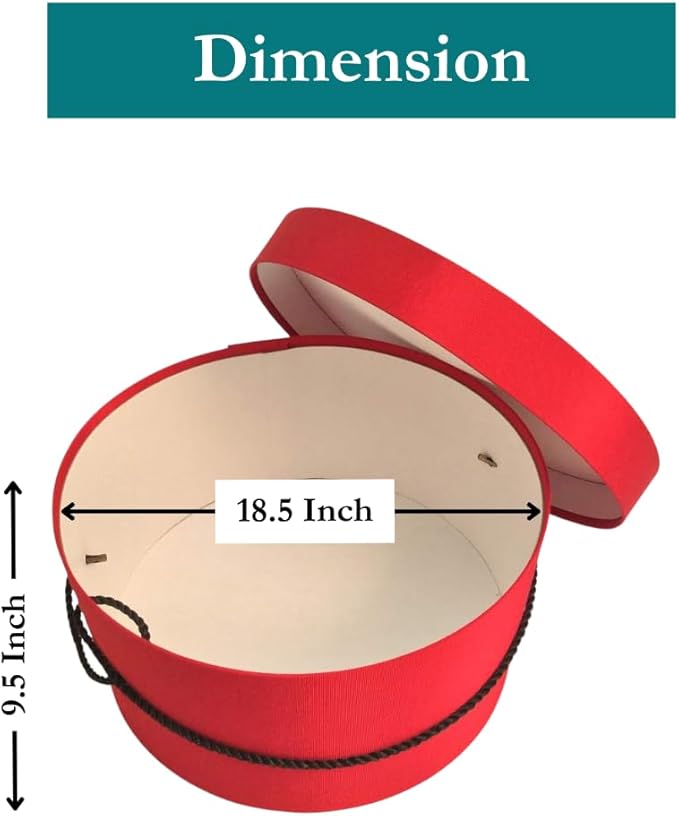 Sarah's Hat Boxes Classic Red Hat Box – 18.5" x 9.5" (Dia. x Ht.) Handmade in USA – Odorless Non-Toxic Adhesive, Cording Handle – Premium Storage for Hats & Accessories