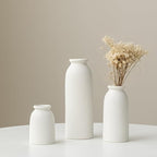 Ceramic Vase Set-3, Small Flower Vases for Decor, Modern Boho Farmhouse Style, Decorative Vases for Pampas Grass & Dried Flowers, Distressed Finish (White)