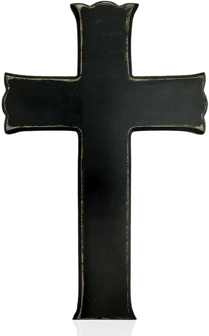 Black Wooden Cross Wall Decor, Religious Cross Gifts With Hook on Hanging Wall Or Table, Confirmation Cross Gift, Baptism Gifts, Rustic Home Church Room Crosses Décor, 10x6.5 IN
