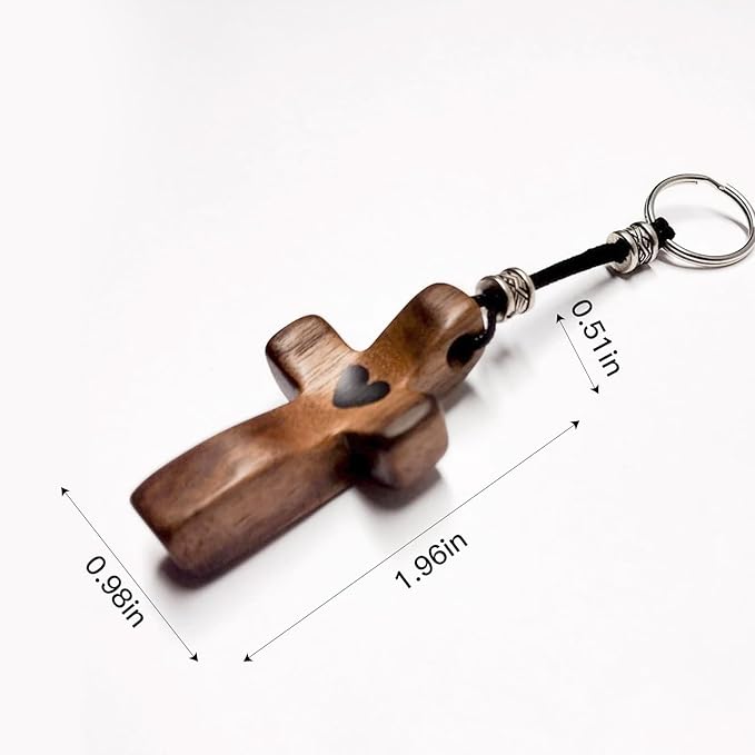 2 PCS Cross My Heart | Encouragement Gift Wooden Cross Key Chain Fingertip Stress Relief Gifts Pocket Small Cross Handheld Wooden Cross Key Chain