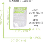 The Chestnut 8 Travel Space Saver Bags - No Vacuum or Pump - for Clothes - Reusable - Luggage Compression - Set of 4 L and 4 M Sacks - Transparent