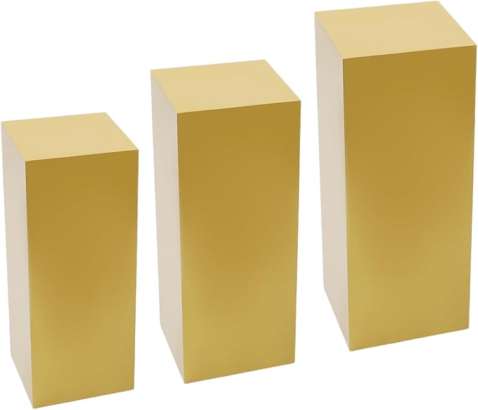 3Pcs Square Display Pedestal Stands Set for Party, Metal Display Stand Plinth Pillars, Cake Stands Pillars for Wedding Birthday Art Decor Risers, 11.8*31.5" (L), 11.02*25.6" (M), 10.24*23.6" (S)