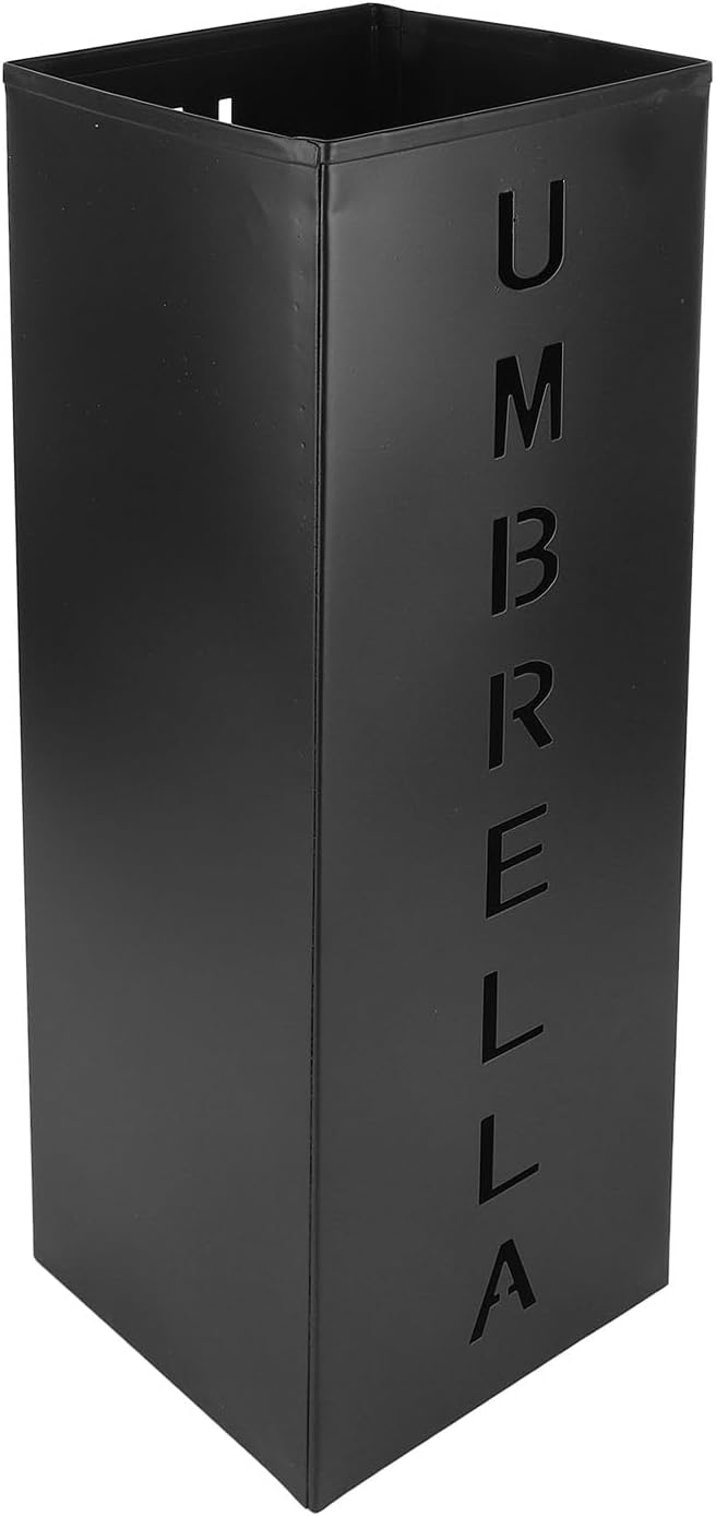 Freestanding Square Metal Umbrella Stand, Umbrella Holder Rack for Entryway, Rustproof Powder Coated Steel Umbrella Bucket with Hollow Design for Quick Drying, Black