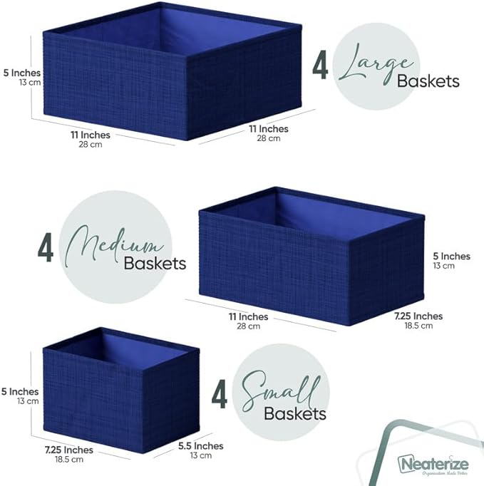 Drawer Organizer Clothes Set of 12 Navy - Dresser Organizer For Nursery, Bedroom, Closet - Perfect Baby Clothes Organizer and Storage & General Nursery Organization or Dresser Drawer Organizers