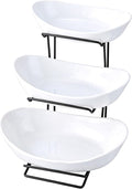 jessie 3 Tier Ceramic Fruit Basket for Kitchen Counter with Metal Stand, Fruit Bowls with Rack, Porcelain Bowls for Vegetable Bread Candy Snack Nuts Dessert Cake Tray
