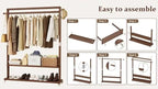 Solid Wood Clothes Rack with Wheels | 3-in-1 Freestanding Garment Rack & Coat Tree, Extra-Long Rod, Two Shelves, 220 lb Load | Organizer for Bedroom & Entryway