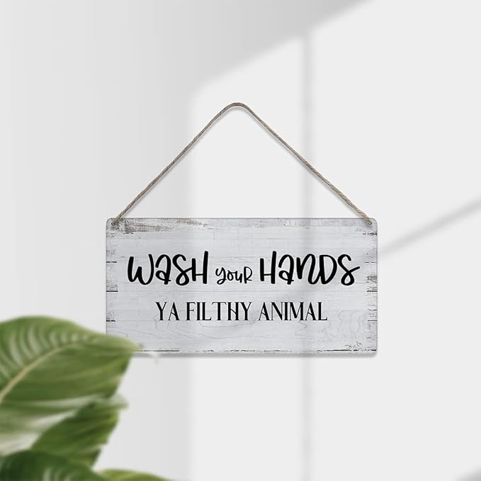 Wash Your Hands ya Filthy Animal Sayings Home Wall Decor Wooden Signs Rustic Farmhouse Hanging Wall Plaque Sign Bathroom Gift