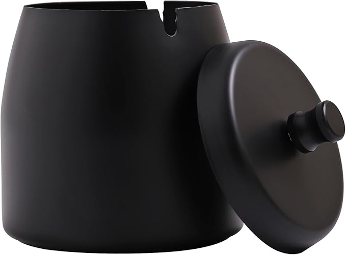 Ashtray with Lid for Cigarette, Stainless Steel Smokeless Odorless Windproof Ashtrays for Home Office Tabletop Outside Patio Outdoor Balcony(3.54"x3.0"x3.38")