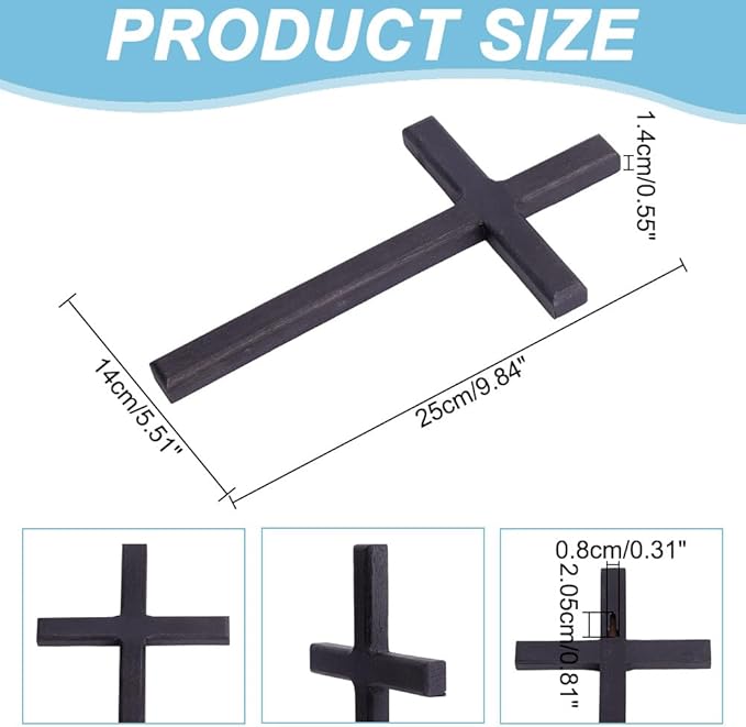HOBBIESAY Wood Wall Cross 9.8 Inch Black Wooden Cross Hanging Decoration Catholic Crucifix Wall Mounted Ornament Baptism Gifts Holy Cross Religious Décor Cross Confirmation Cross Gift