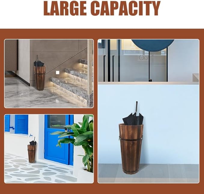 PRETYZOOM Wooden Umbrella Stand with Cane and Fan Storage Vintage Style Organizer for Entryway Natural Wood Design Capacity Space-Saving Home
