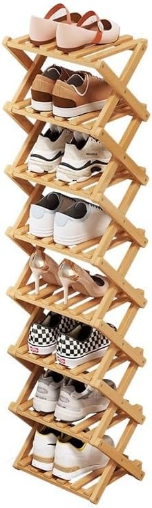 Simcat Bamboo Shoe Rack, Portable Folding Shoe Storage Rack,No Installation Free Standing Shoe Rack for Entryway, Closet, Dorm/Small Spaces (Six shades of tawny)