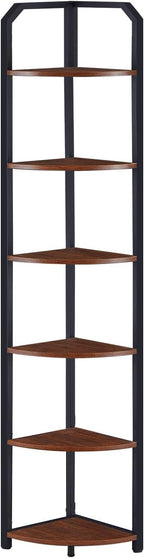 MNEETRUNG 71" Corner Shelf,6 Tier Industrial Corner Bookshelf, Freestanding Shelf Stand for Small Space,Home Office,Living Room,Bedroom,Brown