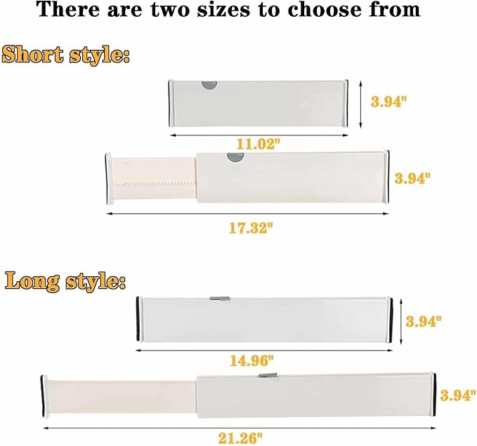 4 Pack Drawer Dividers for Clothes, 3.94" High 11.05"-17.32" Adjustable Expandable Dresser Drawer Organizer, Clear Plastic Separators for Dresser, Baby Clothing, Underwear, Cosmetic