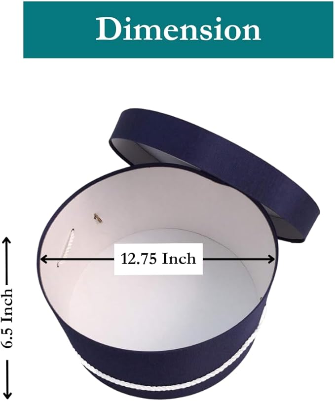 Sarah's Hat Boxes Classic Navy Hat Box – 12.75" x 6.5" (Dia. x Ht.) Handmade in USA – Odorless Non-Toxic Adhesive, Cording Handle – Premium Storage for Hats & Accessories