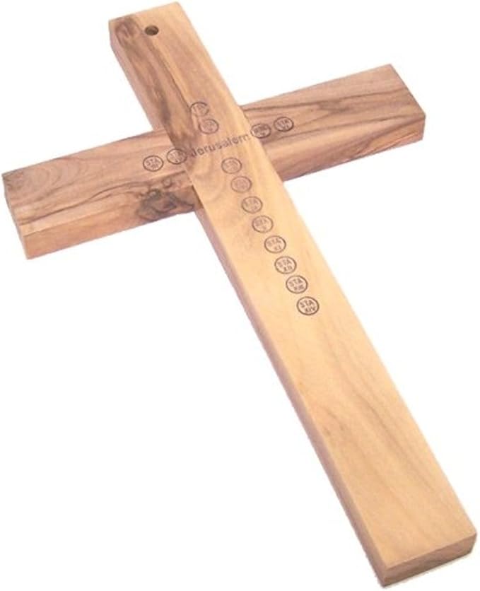 Holy Land Market Olive wood Cross from Bethlehem with a Certificate and Lord prayer card - 10 Inches
