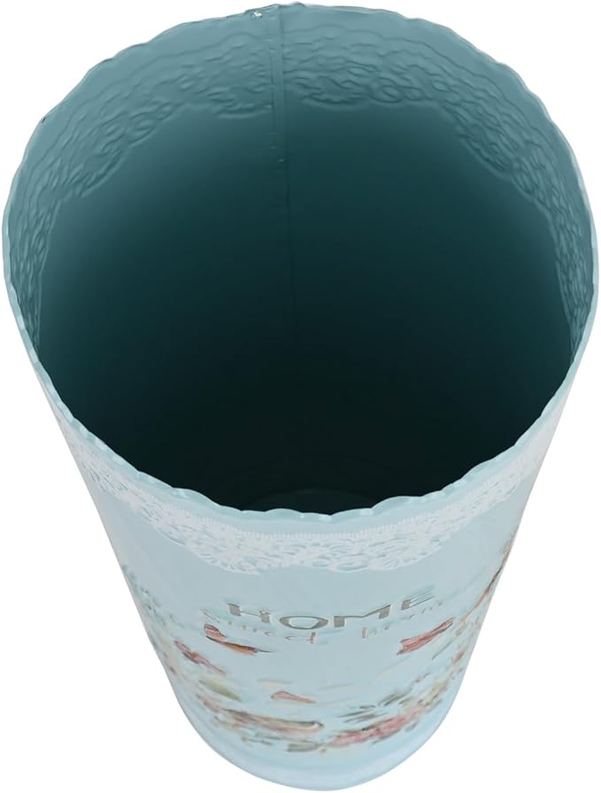 Vintage Metal Round Umbrella Holder Decorative Flower Design Umbrella Stands Entryway Organizer Bucket for Home/Office/Farmhouse - Holds Multiple Umbrellas, Walking Sticks & Canes Flower Blue