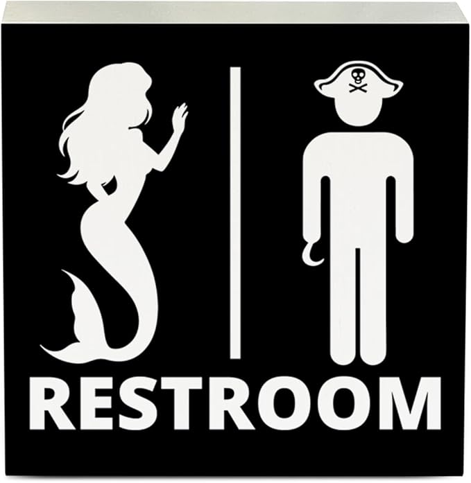 Nautical Bathroom Decor Pirate Mermaid Bathroom Decor Restroom Sign Summer Decorations Wooden Box Sign for Home Office Farmhouse Table Shelf