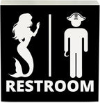 Nautical Bathroom Decor Pirate Mermaid Bathroom Decor Restroom Sign Summer Decorations Wooden Box Sign for Home Office Farmhouse Table Shelf