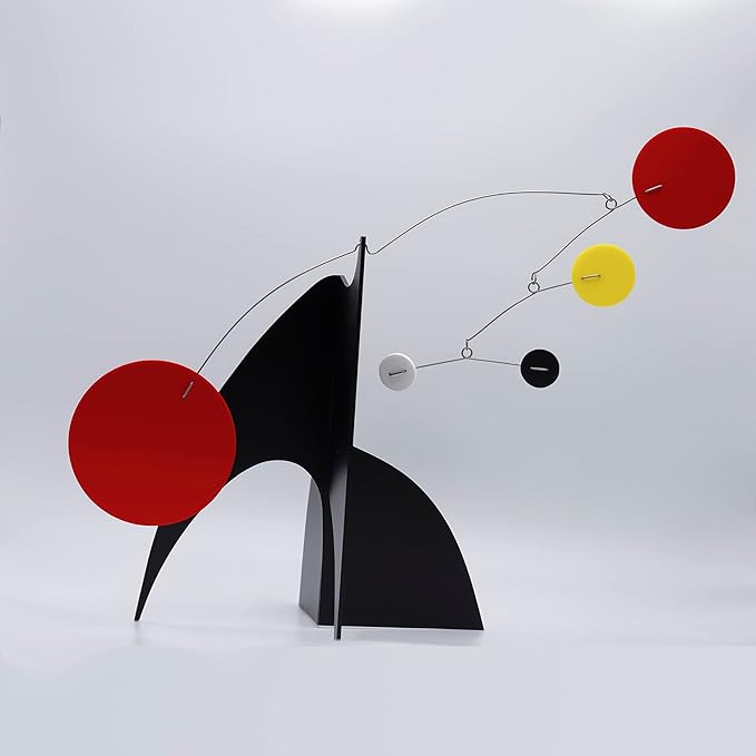 The Moderne Art Stabile in Black + Multi Colors 18"x16" Tabletop Kinetic Art Mobile Sculpture - mid Century Modern Modernist Style