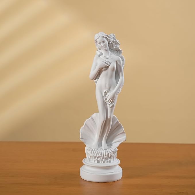 White Venus Statue for Home Decor, 7.6 Inch Aphrodite Sculpture “Birth of Venus”, Handmade Resin Greek Roman Goddess Figurine, Office Desk Art & Gift Idea