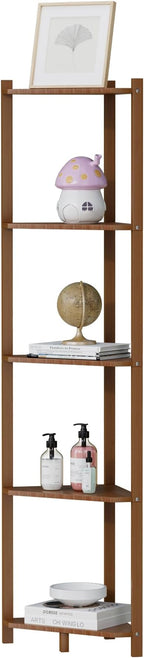 Wisuce Corner Shelf, 100% Real Bamboo Shower Corner Shelves Free Standing Shelf Storage Organizer for Bathroom Living Room Kitchen (Brown, 5 Tier)
