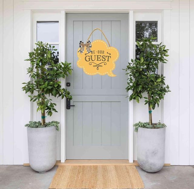 Be Our Guest Sign for Front Door 12'' Bubble Shape Wood Sign Hanging Decor Outdoor sign for Farmhouse porch Wall Pediments Decorations