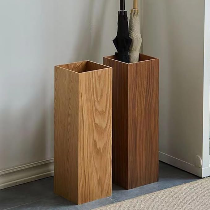 Rustic Wood Umbrella Holder, Rectangular Umbrella Stand Standing Umbrella Bucket Canes Walking Sticks Bin Flower Vase Barrel for Entryway Home Office